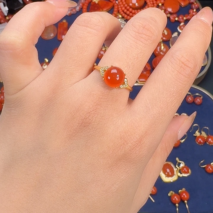 南红玛瑙银S925镶嵌戒指