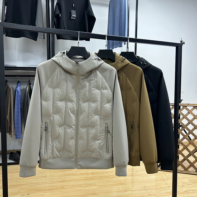 90绒轻薄拼接保暖连帽羽绒服秋冬季休闲鸭绒服外套男 Y5T2434