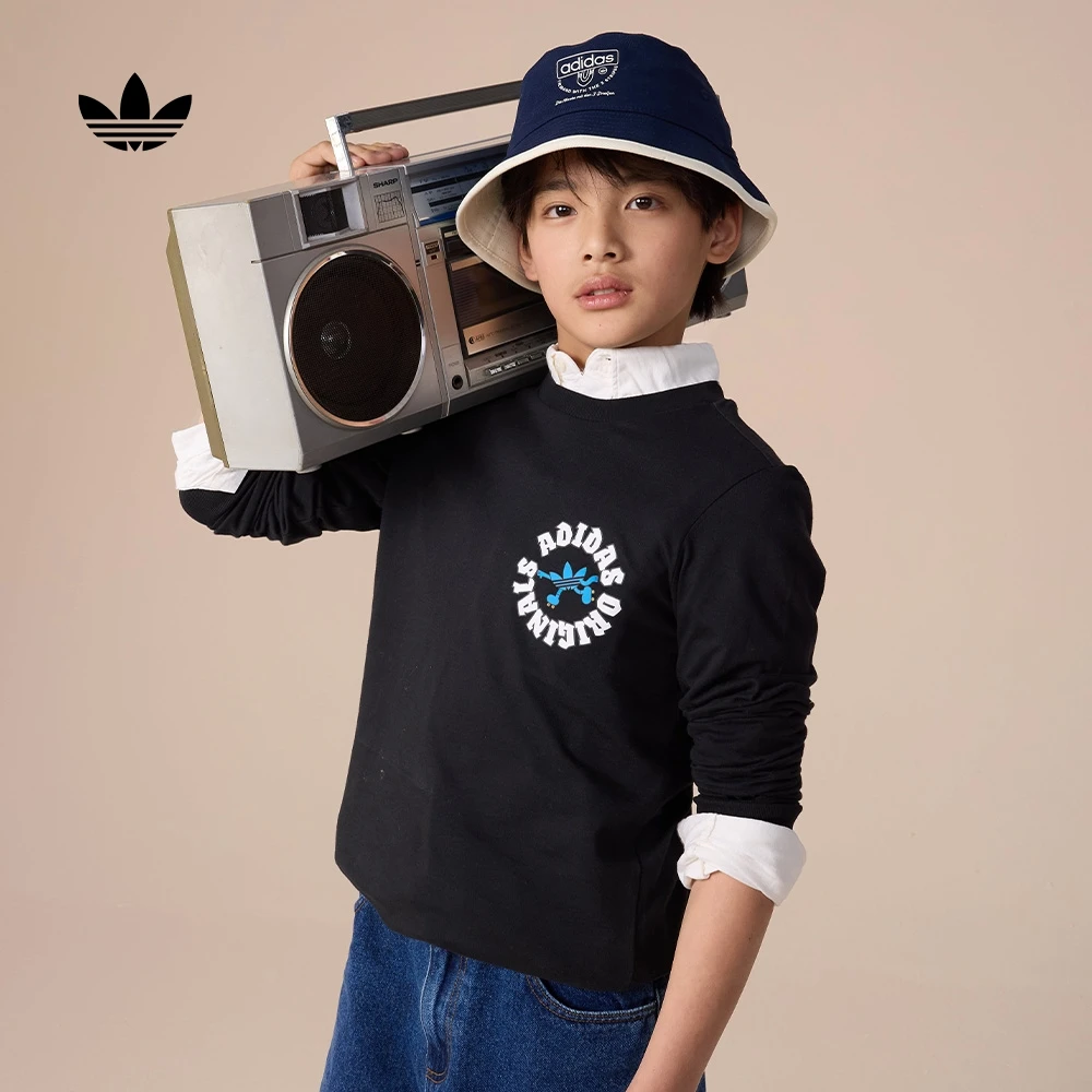 adidas阿迪达斯官方三叶草男女大童双旦礼遇圆领长袖T恤 IY5454