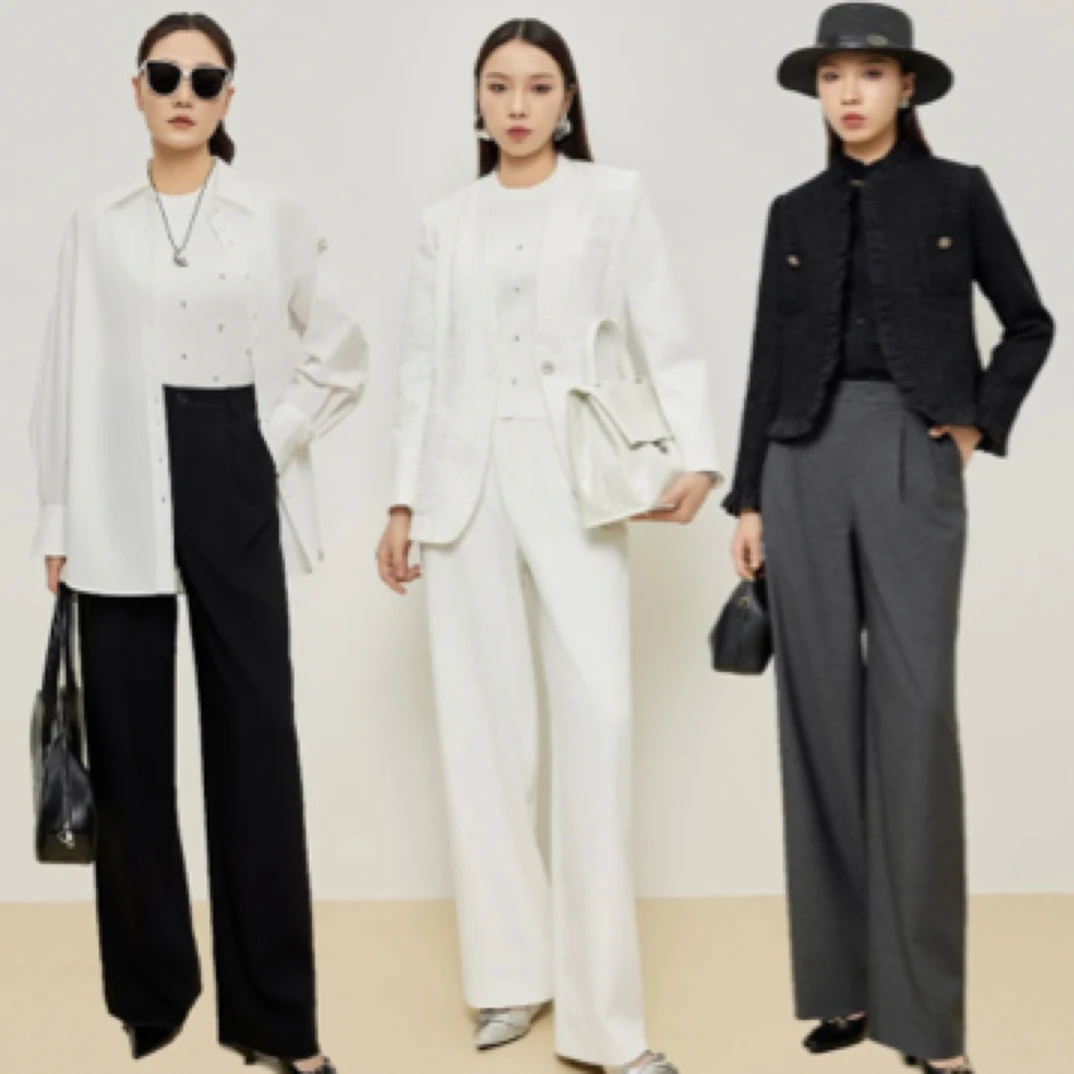 允硕 轻职通勤阔腿直筒老钱西裤198209