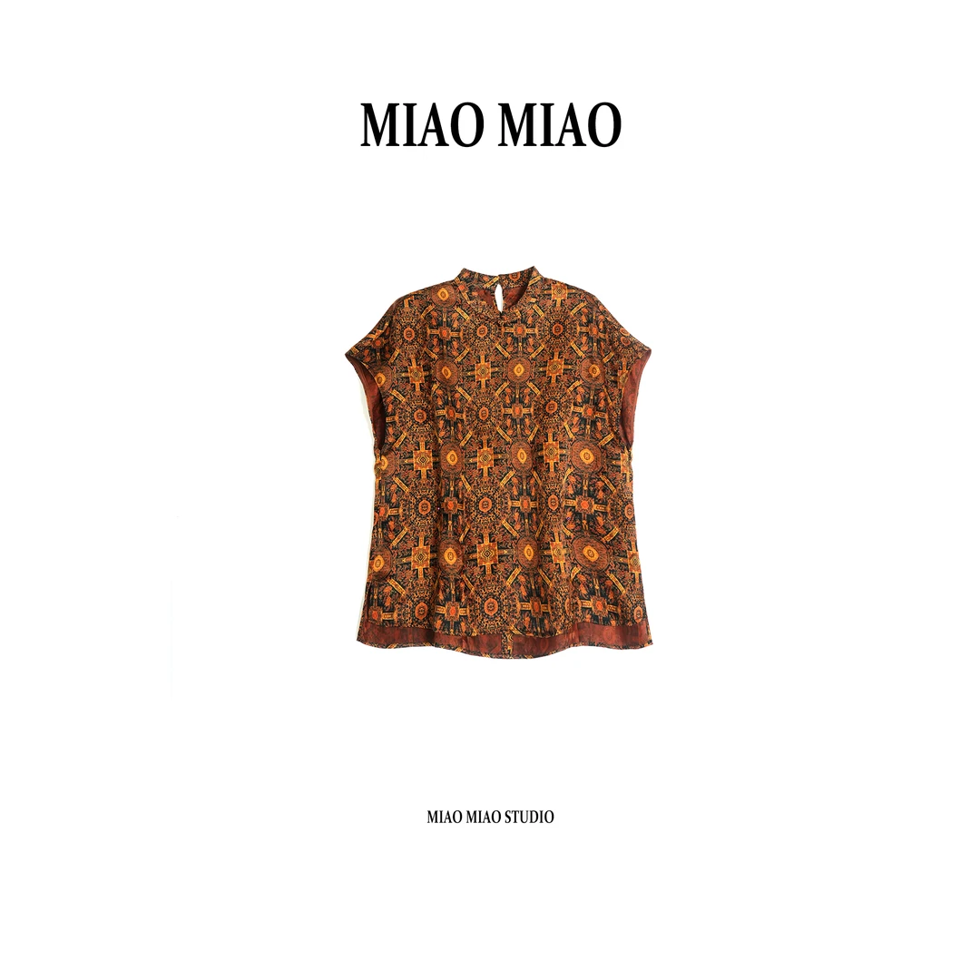 【绯宁】淼淼家U463夏季时尚缎萝红云纱国风新中式时尚气质上衣