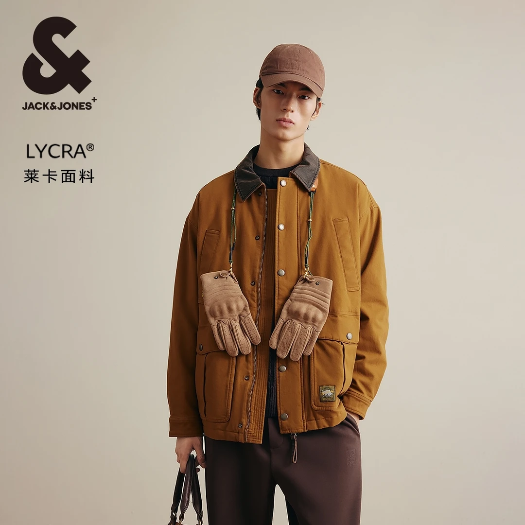 杰克琼斯秋季新款字母印花时尚潮流百搭休闲做旧翻领夹克外套男款