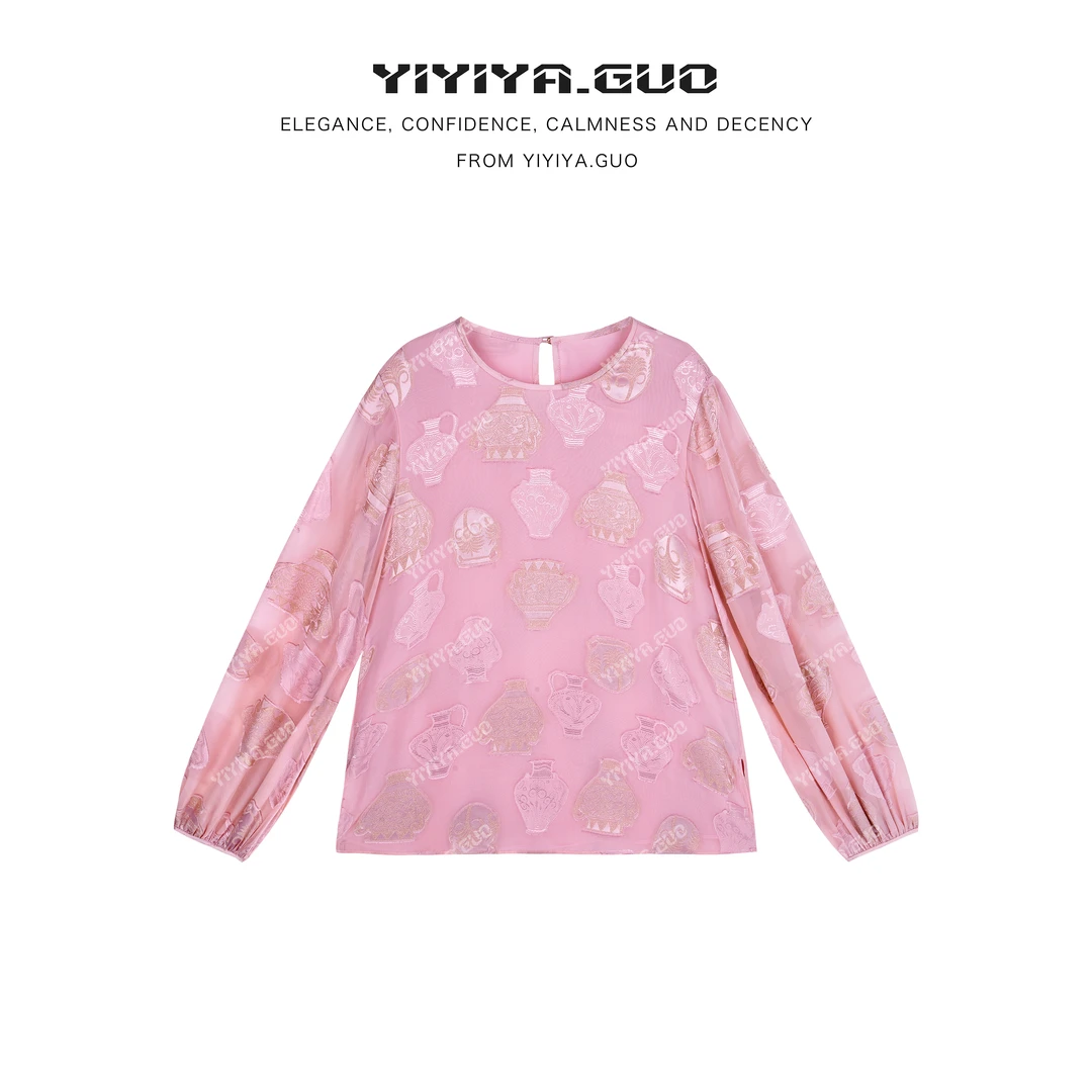 yiyiya.Guo艺艺吖【宝瓶】休闲百搭轻薄提花圆领长袖上衣2707SS52
