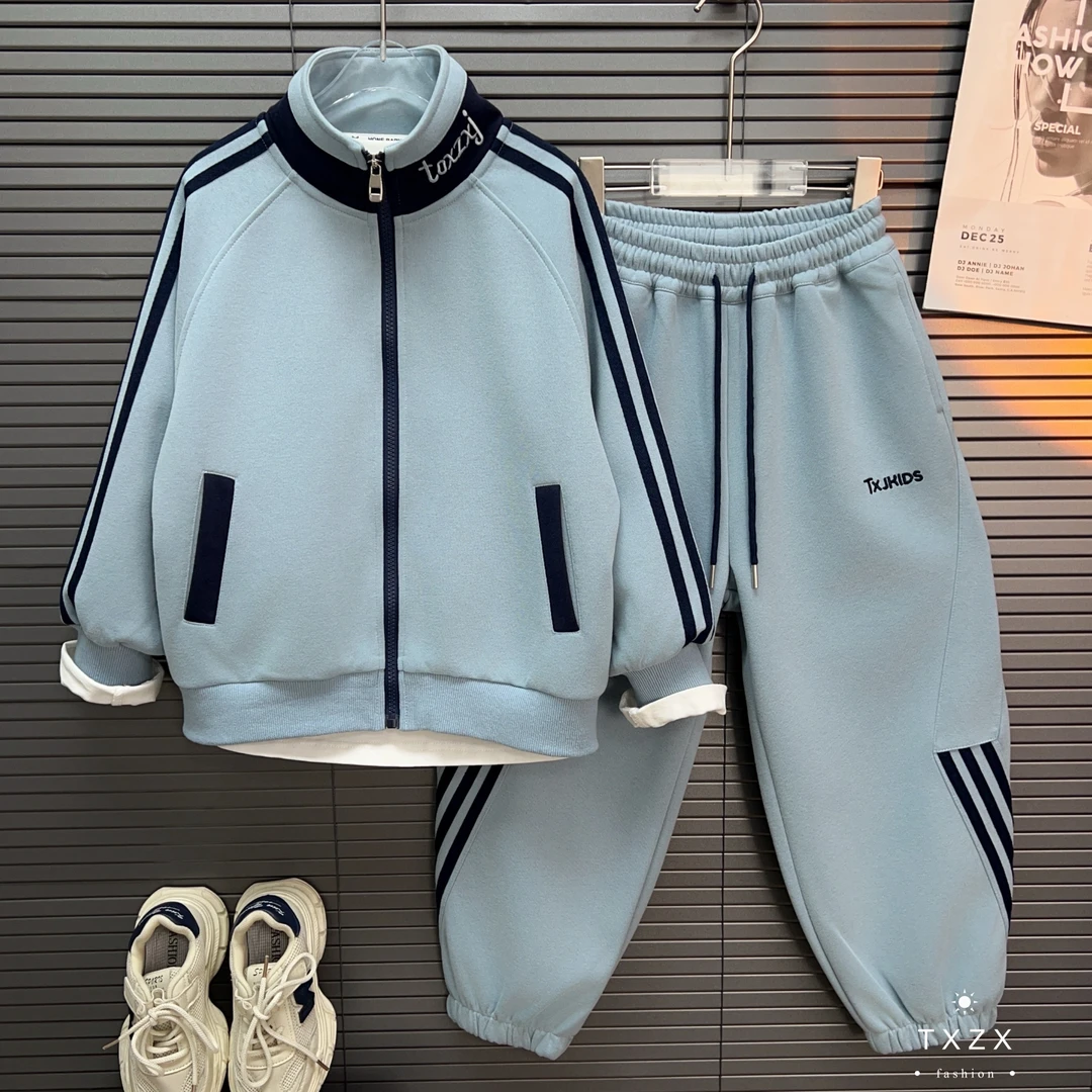 TX-25SCY09春季中大童亲子韩系潮牌撞色拼接开衫立领运动套装