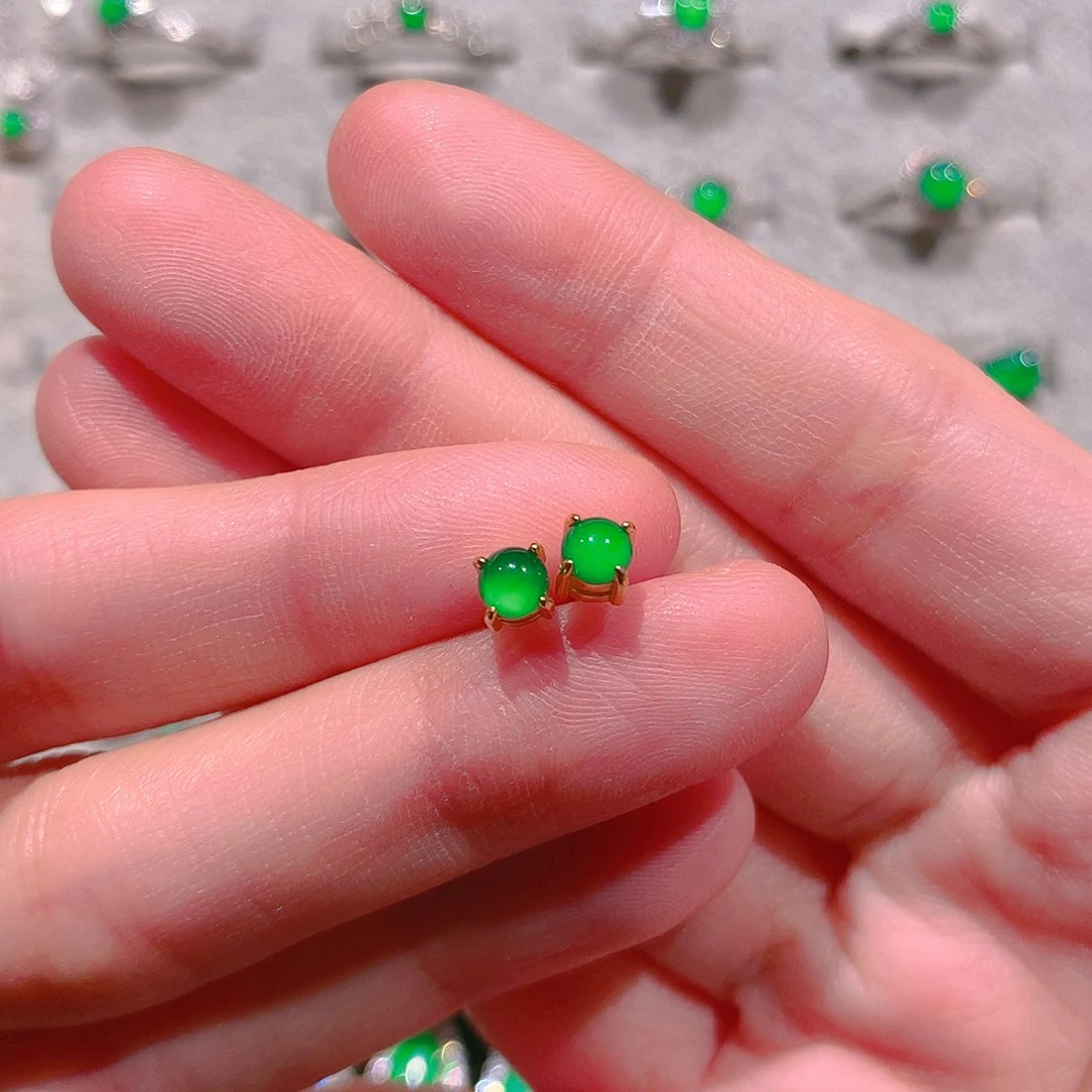 银S925镶嵌翡翠耳饰樱***子