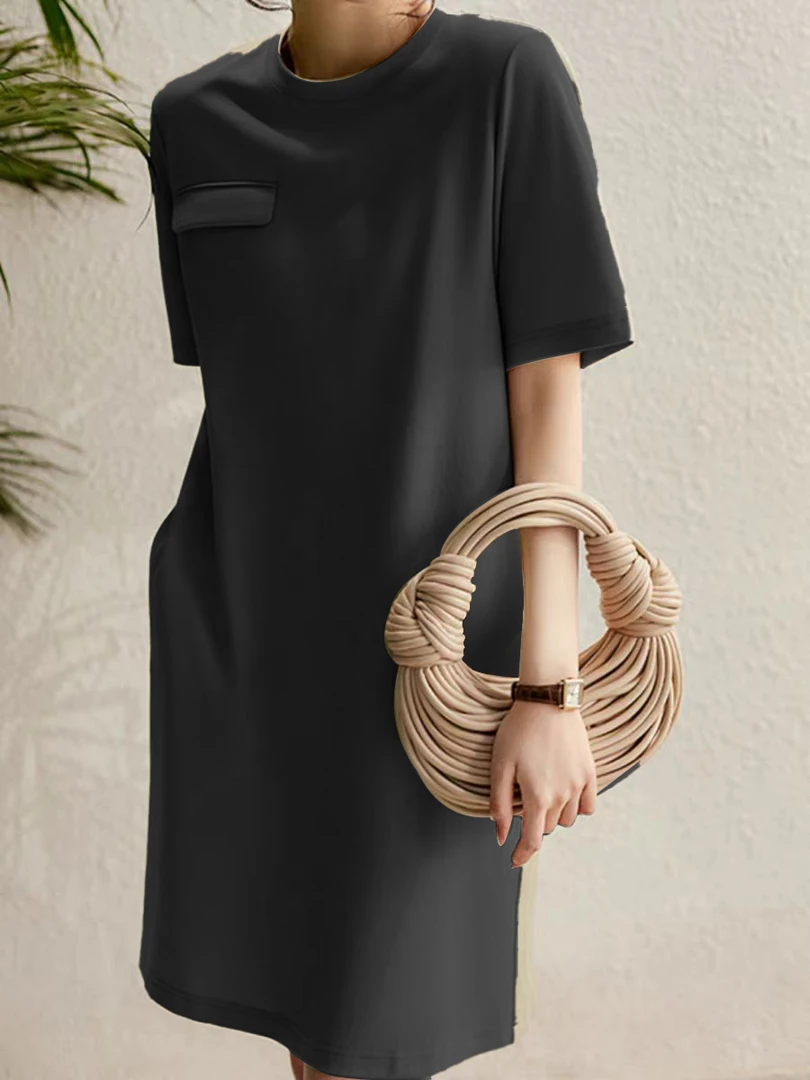 【特价】设计感欧版潮流时尚女装连衣裙高级感中长款圆领连衣裙N378