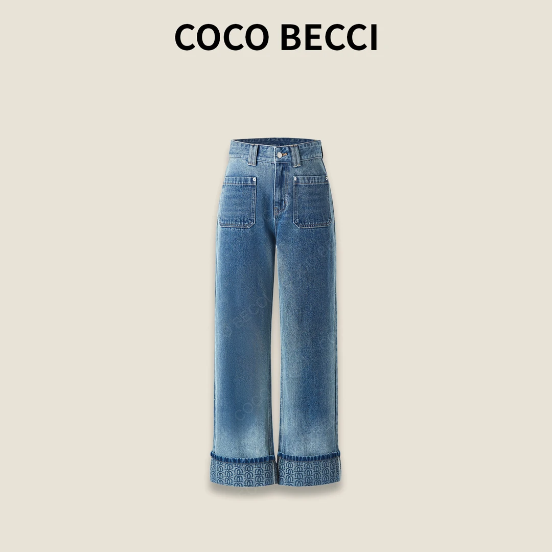 COCO BECCI【渐变牛仔】水洗直筒印花牛仔裤YT25JS620008