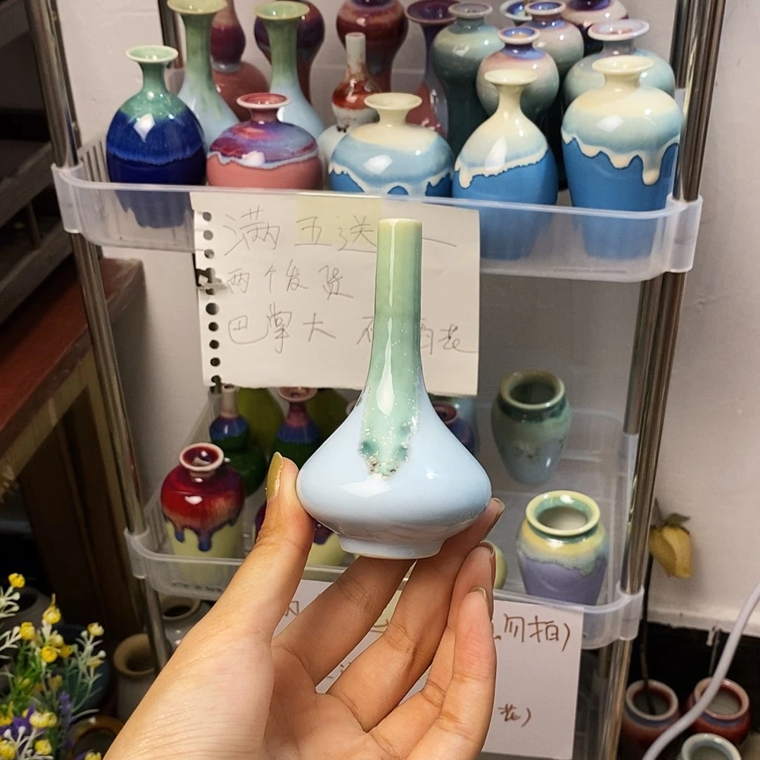 摆件巴掌大不插花景德镇高温陶瓷小花器
