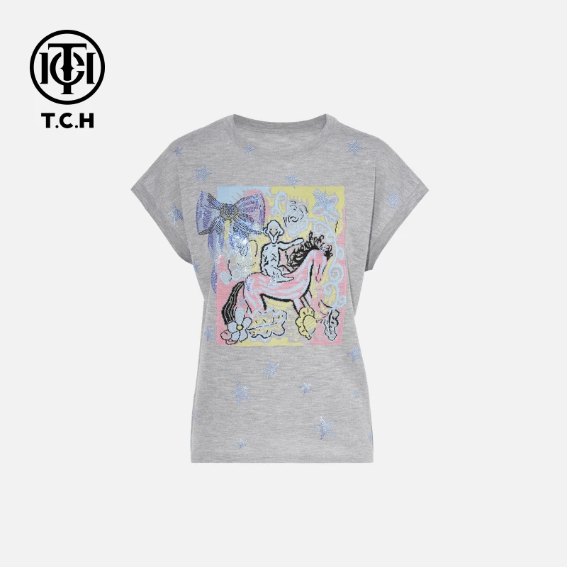 TCH私服烫钻工艺新时尚淑女百搭新潮流T恤女T75B09E5017轻奢tch
