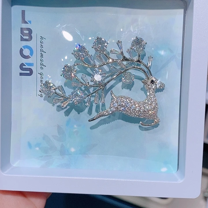 锆石铜合金小鹿胸针 锆石款