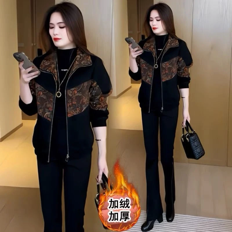 2025年冬季新款外套女长袖时尚气质拉链夹克开衫加绒保暖妈妈上衣