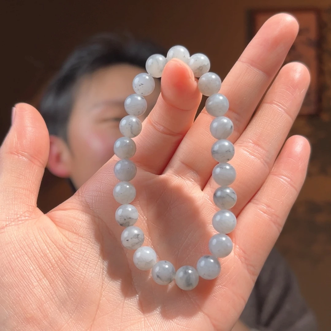 未镶嵌手串和田玉黑山青花8mm180