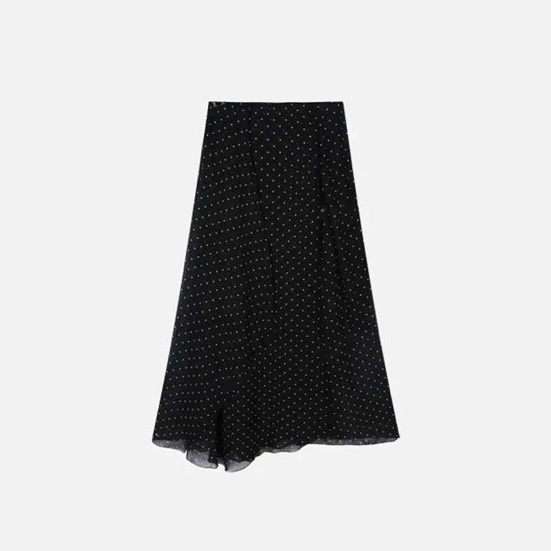 2025夏季新款高腰休闲气质波点纱裙女时尚百搭简约长裙半身裙潮