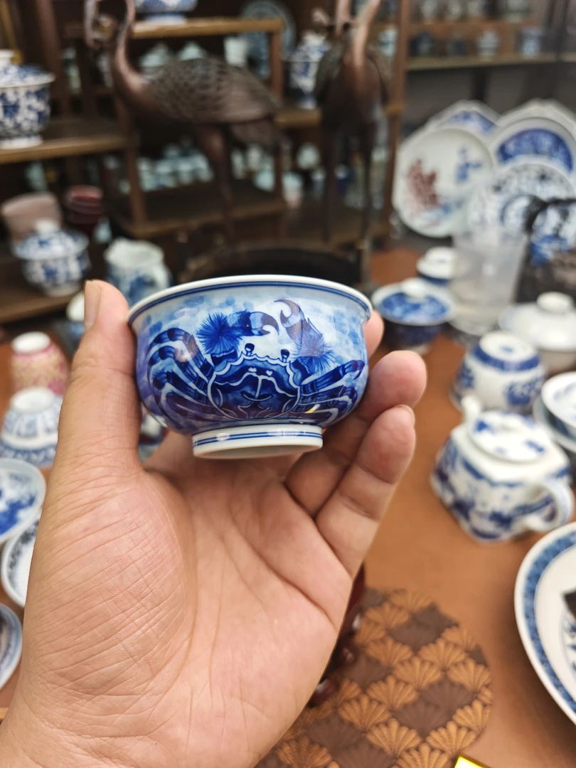 【陶月楼】螃蟹 八方来财 炉式杯手工手绘景德镇茶具容量100