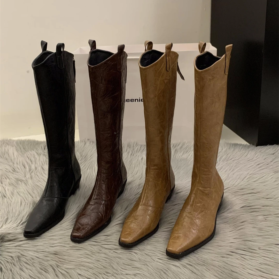 【DR专柜正品】美拉德靴子！小众粗跟尖头中筒长靴女鞋2025新款秋