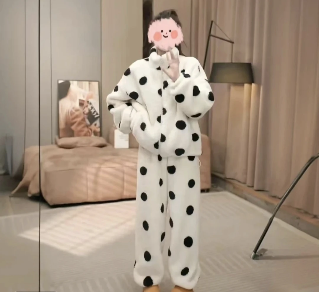 【现货现发】FQQ加绒加厚睡衣套装珊瑚舒棉绒家居服套装保暖外穿