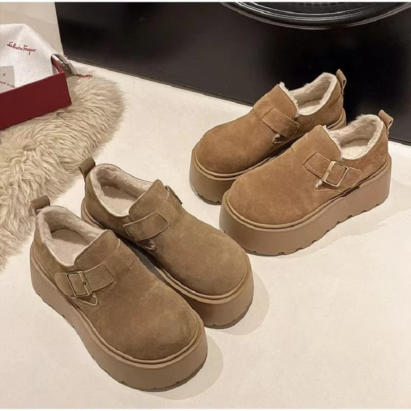 厚底雪地靴女冬季勃肯鞋2025年新款短筒加绒加厚保暖防滑东北棉鞋