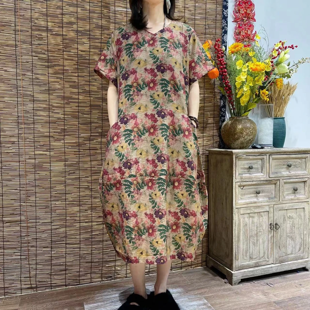 9455夏季新款时尚显瘦洋气减龄短袖连衣裙