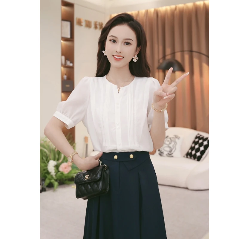 法式高级感温柔百搭泡泡袖衬衫女2025夏季新款宽松显瘦TU27589