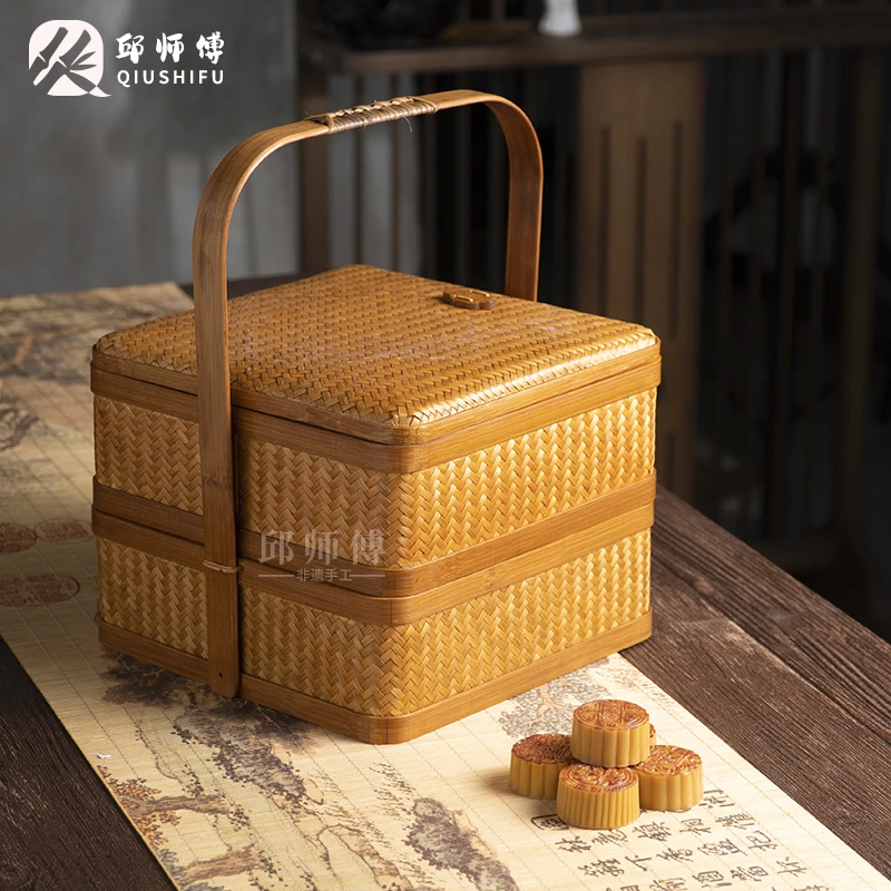 TH040竹编空谷双层手提盒