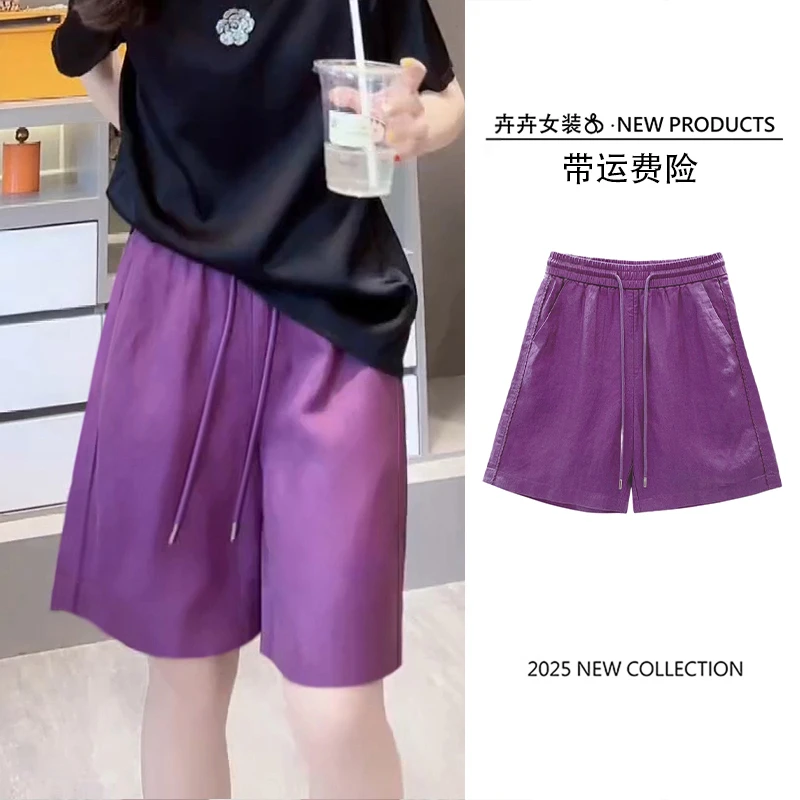 夏季亚麻舒适透气短裤简约时尚纯色百搭中裤2025新款爆款五分裤女