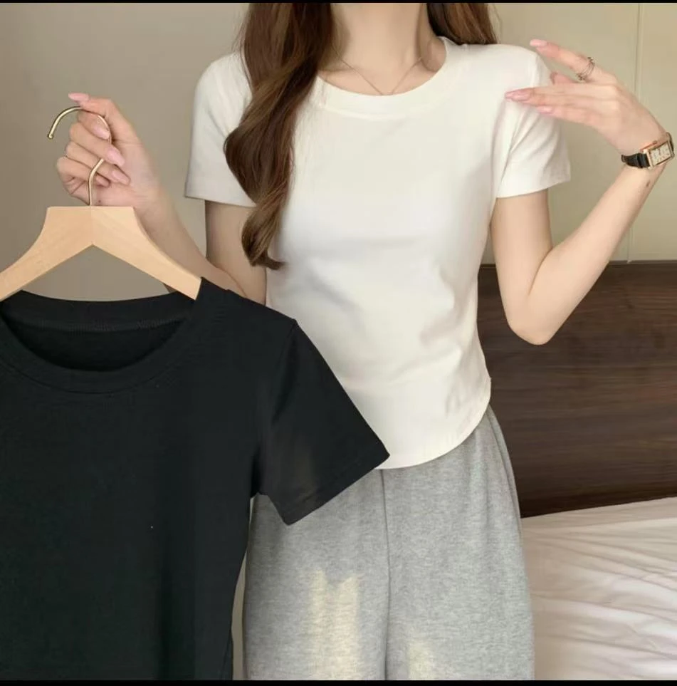 正肩弧形2025常规短袖显瘦圆领透气修身极简风insT恤
