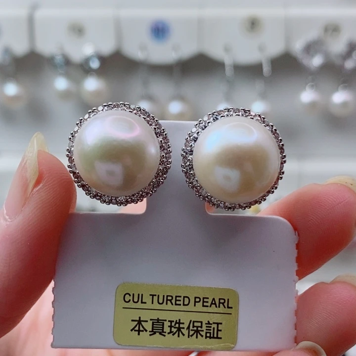 淡水珍珠耳饰银S925镶嵌13+A
