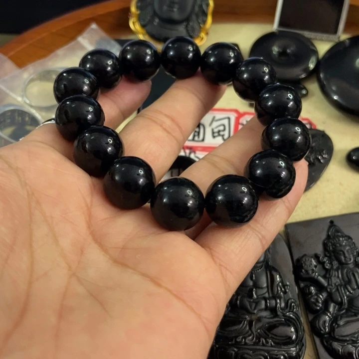 翡翠手链未镶嵌墨翠黑15.16