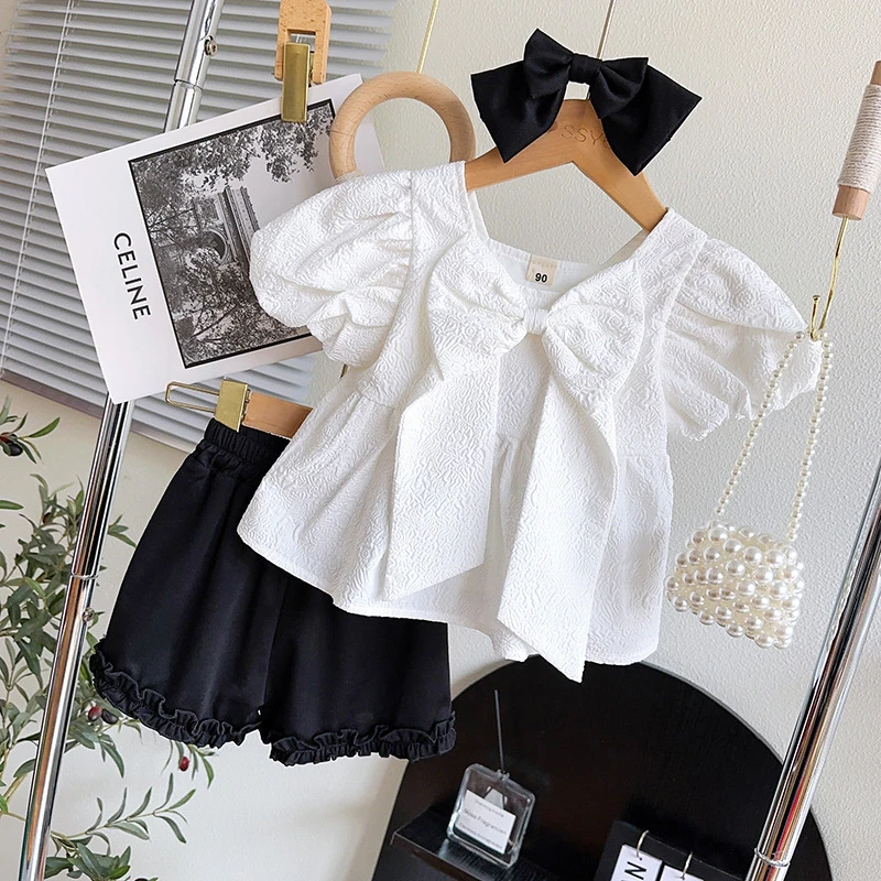 女童套装夏季儿童泡泡袖短裤上衣时髦夏款潮 配发夹TX518