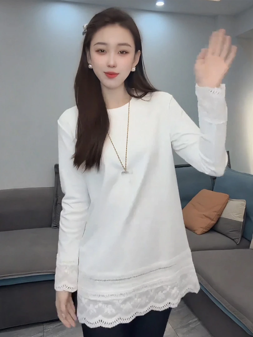 今年流行爆款蕾丝内搭打底衫上衣2025年秋冬新款中长款长袖百搭潮