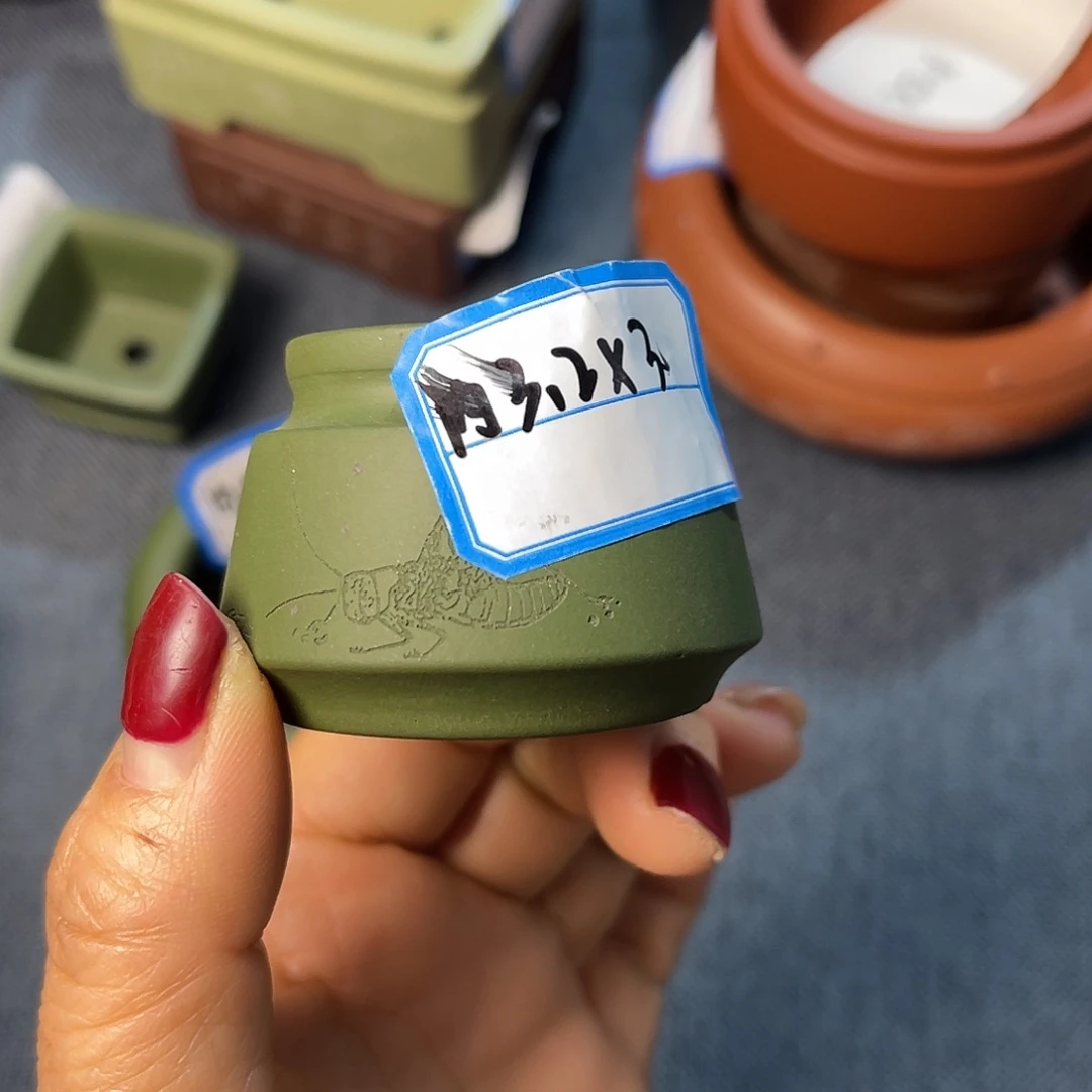 精选紫砂小鱼篓盆绿泥