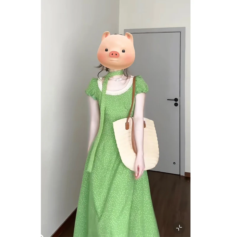 大码【绿野仙踪】法式复古波点收腰气质连衣裙夏季新款清新风长裙子