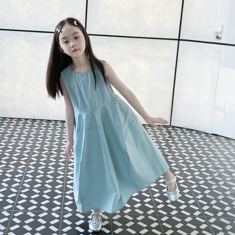 新款小女孩夏季长裙子中大童纯棉布料儿童装可爱连衣裙洋气时尚