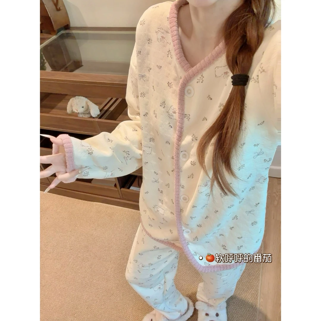 碎花小兔｜空气棉长袖睡衣女秋冬季新款加厚家居服套装可外穿