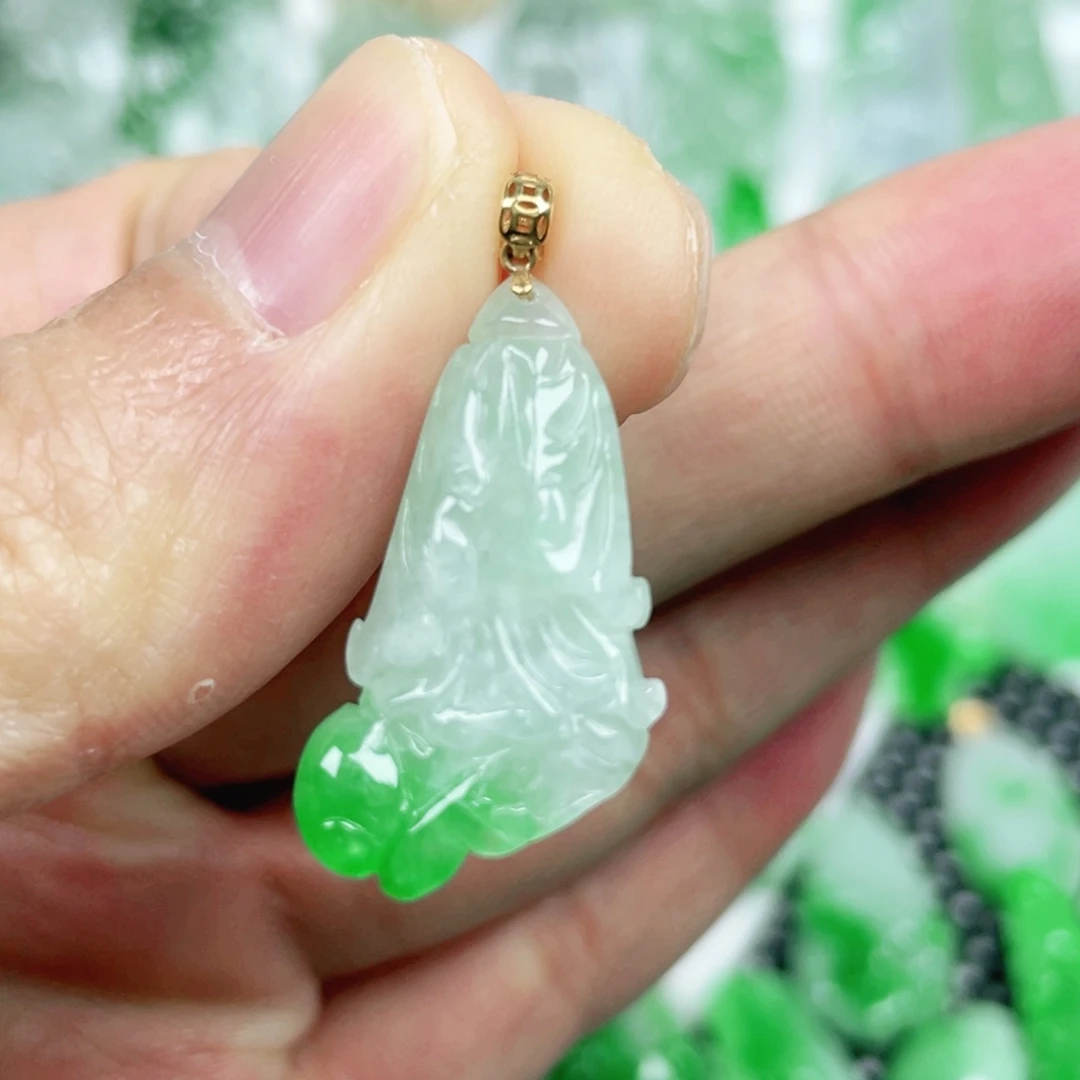 翡翠18K金镶嵌吊坠(不含链)