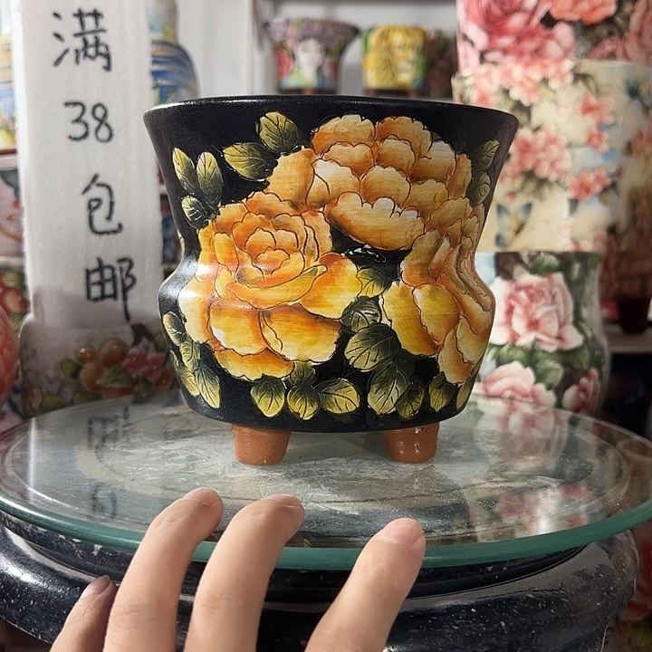 景德镇手绘花盆满38包邮偏远地区除外