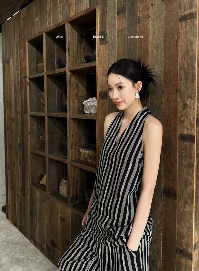 【素影】条纹无袖套装上衣8674 裤子8675部分现货