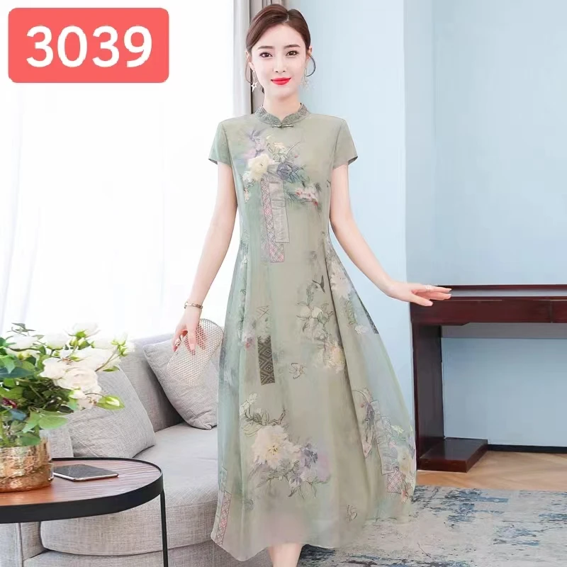 3039-31绿色 粉色 新款时尚显瘦连衣裙