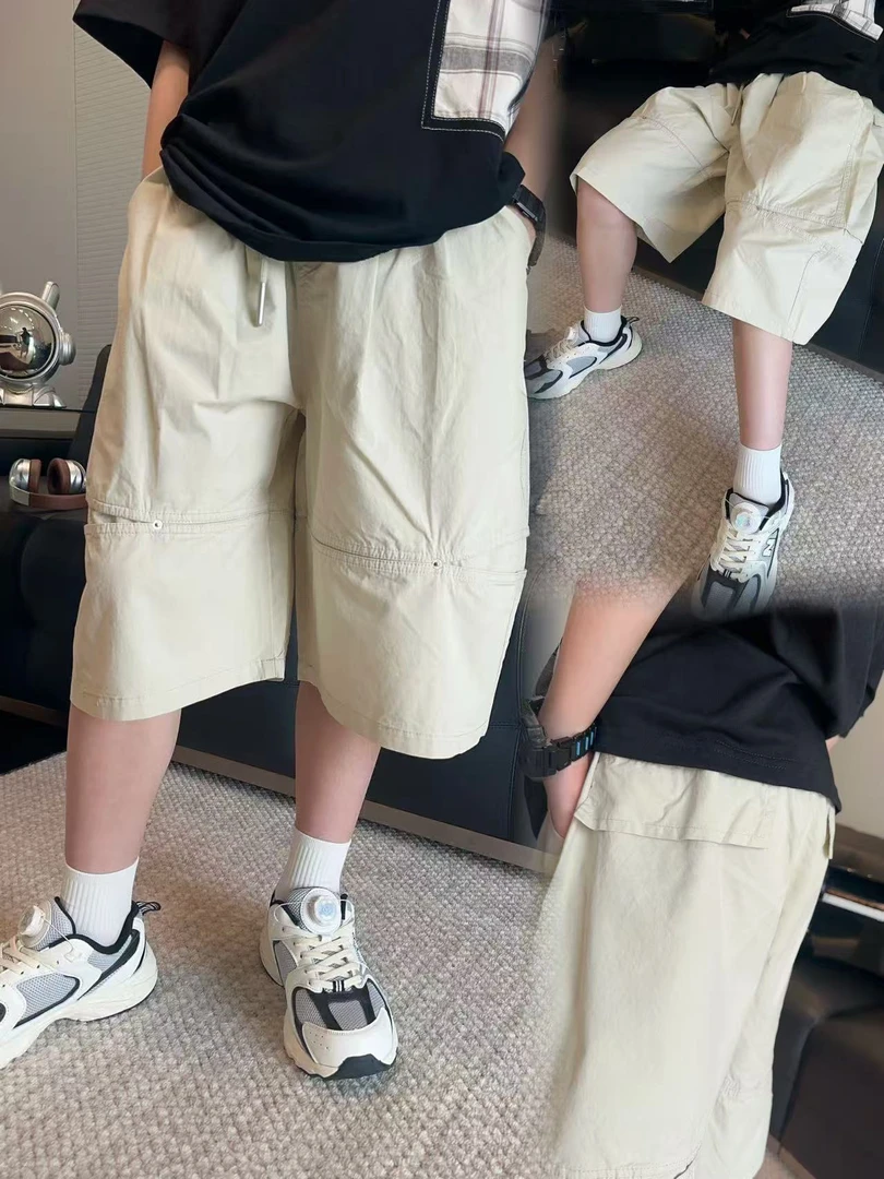 男童夏季米色工装短裤中裤中大童潮童装