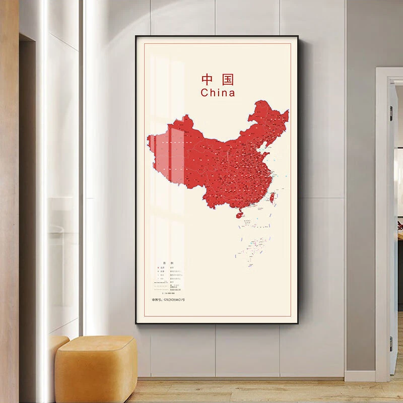 中国立体地图挂画现代玄关走廊高端装饰画书房办公室背景画80160