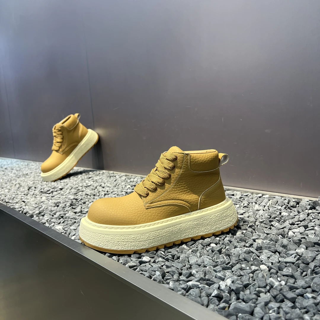 2025广州秋冬单棉同款轻奢超轻舒适系带厚底真皮休闲户外男潮鞋