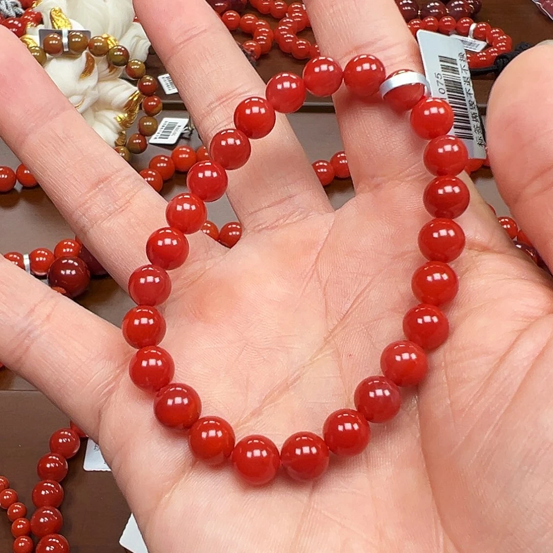 南红玛瑙未镶嵌手链川料锦红7m