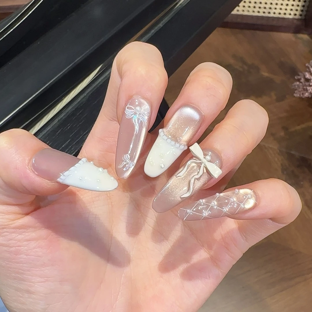 【甜心日记】蝴蝶结猫眼手工美甲指甲贴片纯手工穿戴甲