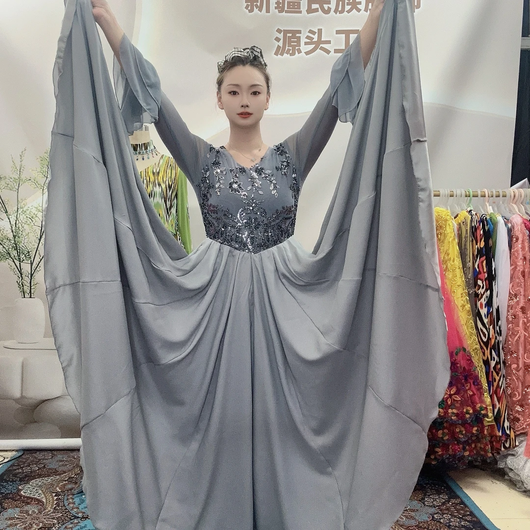 【厂家直销】新款缎面手工珠绣连衣裙/新疆民族风大摆裙