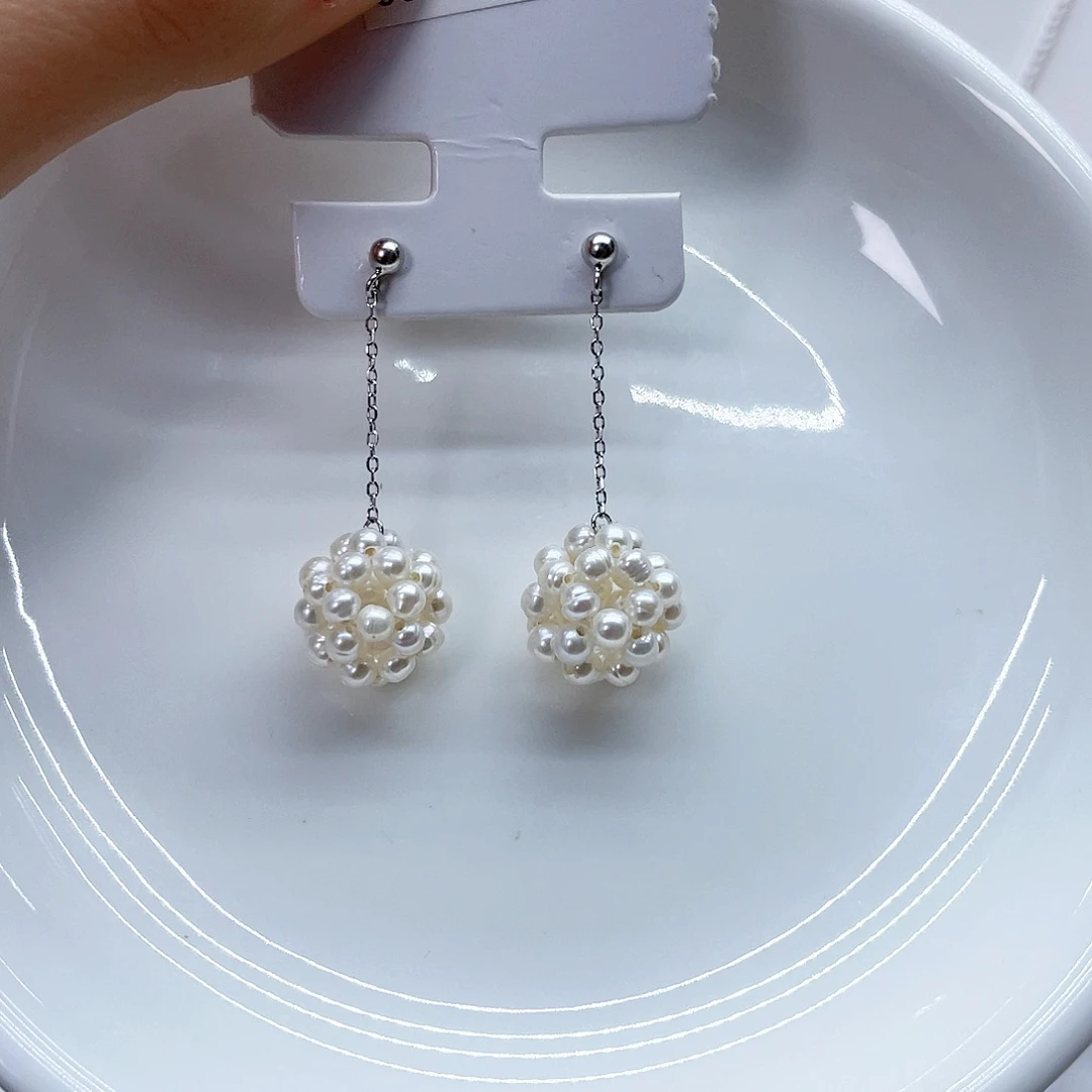 银S925镶嵌耳饰淡水珍珠