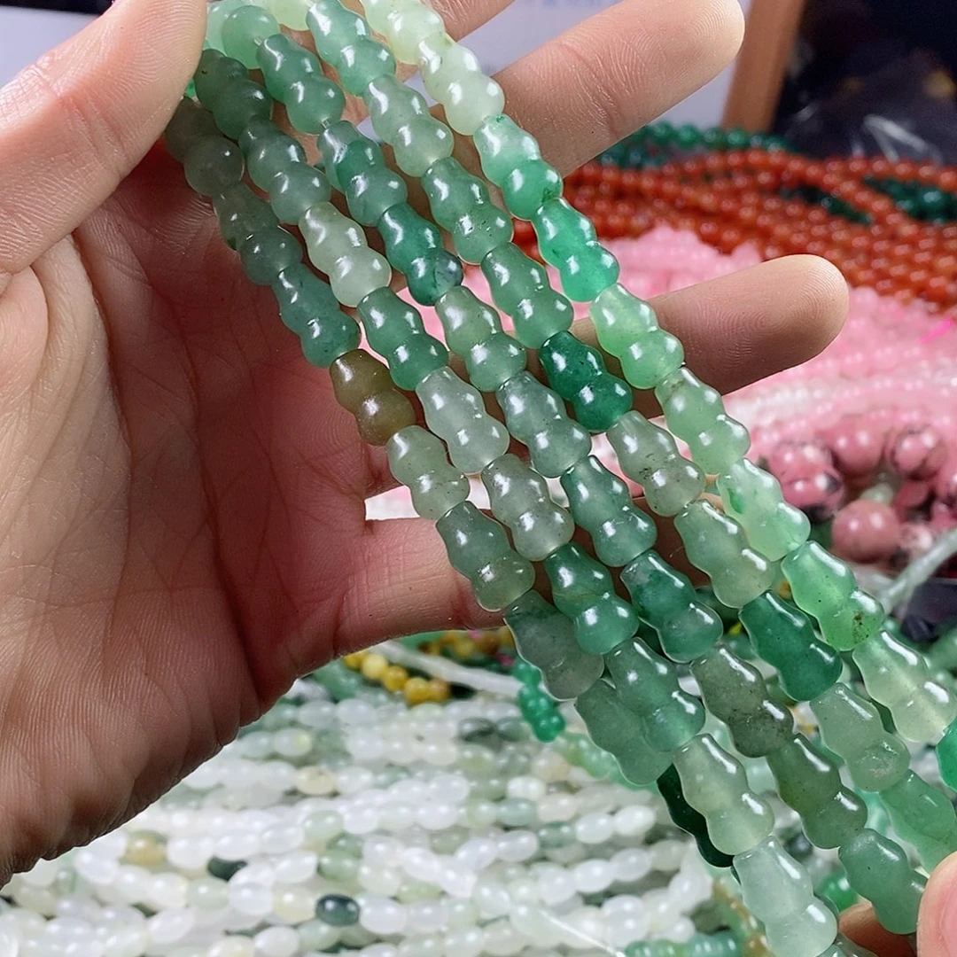 玛瑙/玉髓珠宝半成品合金一条天然8×14绿东岭玉葫芦