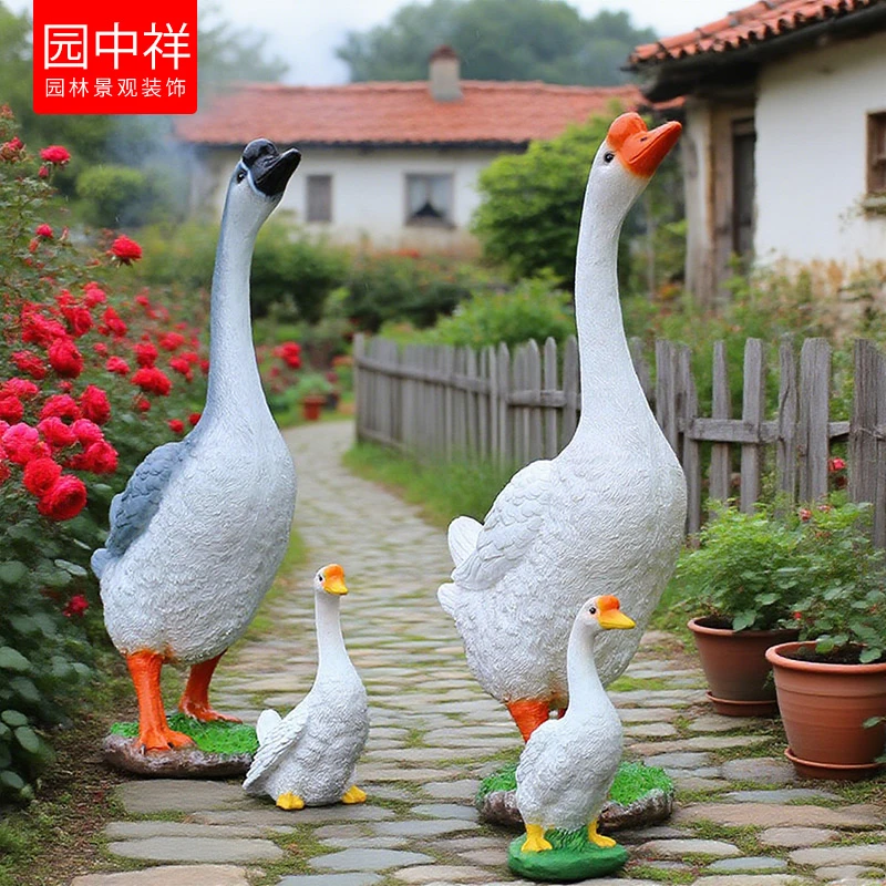 仿真鹅摆件玻璃钢动物雕塑模型田园花园庭院户外园林发光鸭鹅装饰