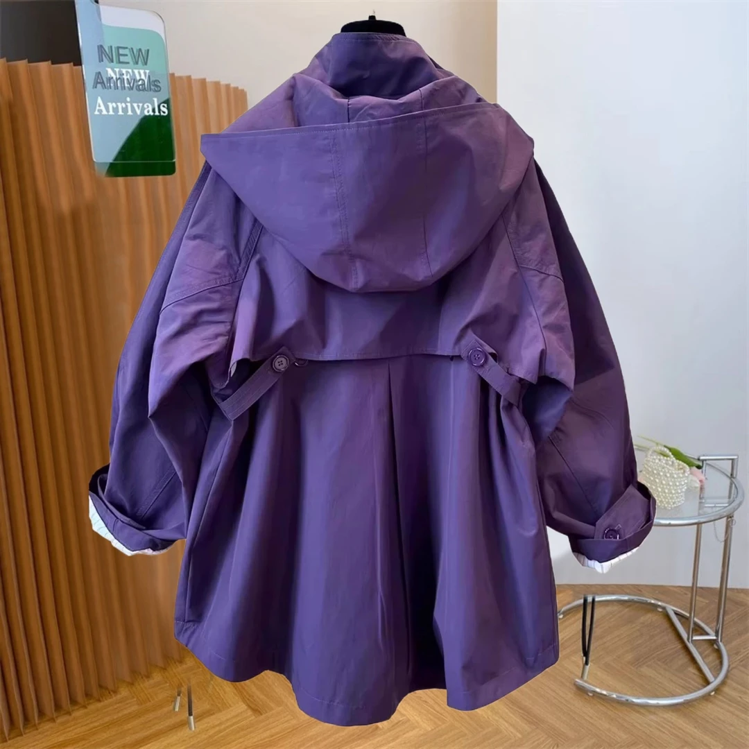 300斤紫色衣服女2025新款爆款春季设计感连帽冲锋衣显瘦风衣外套