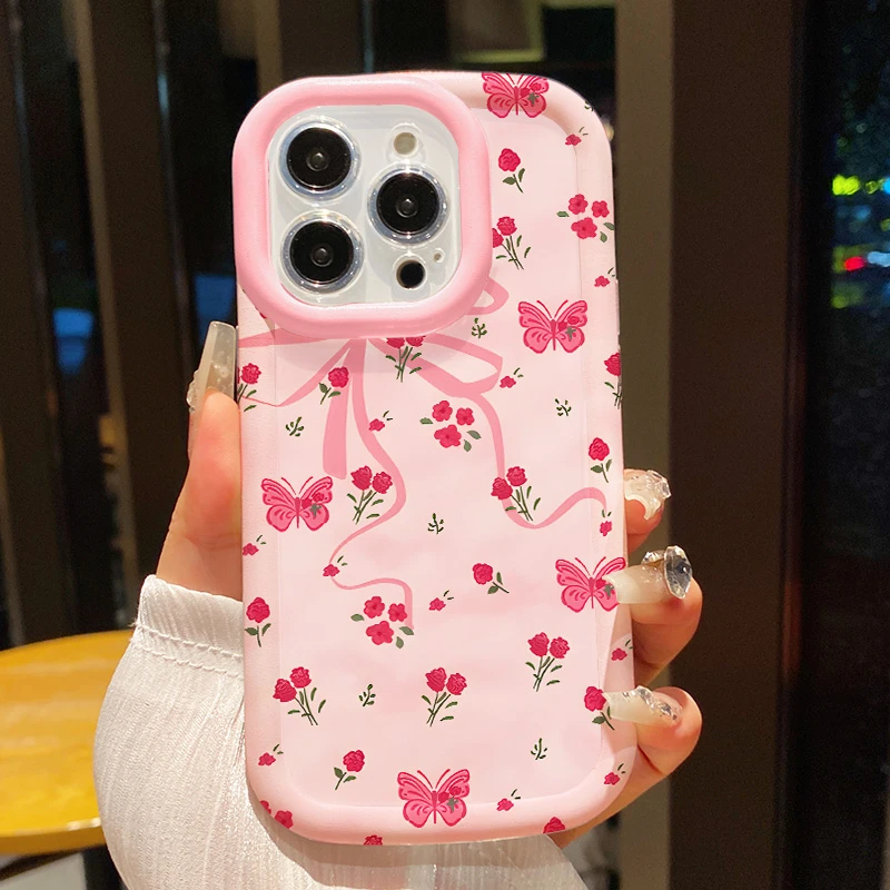 【苹果/华为/荣耀/OPPO/vivo/小米】蝴蝶结碎花直边奶油包边手机壳