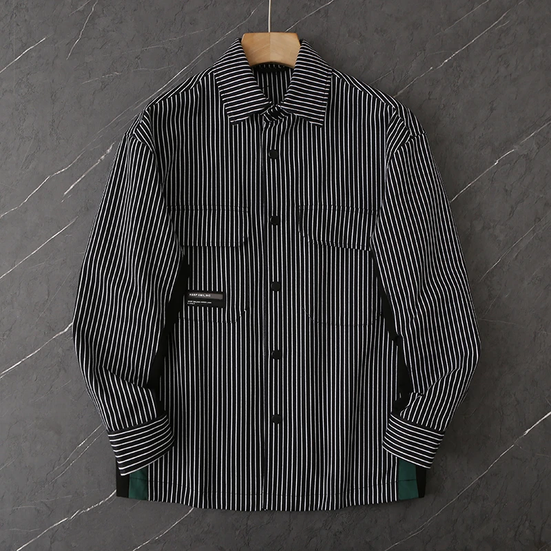 HS65剪标休闲条纹舒适翻领夹克